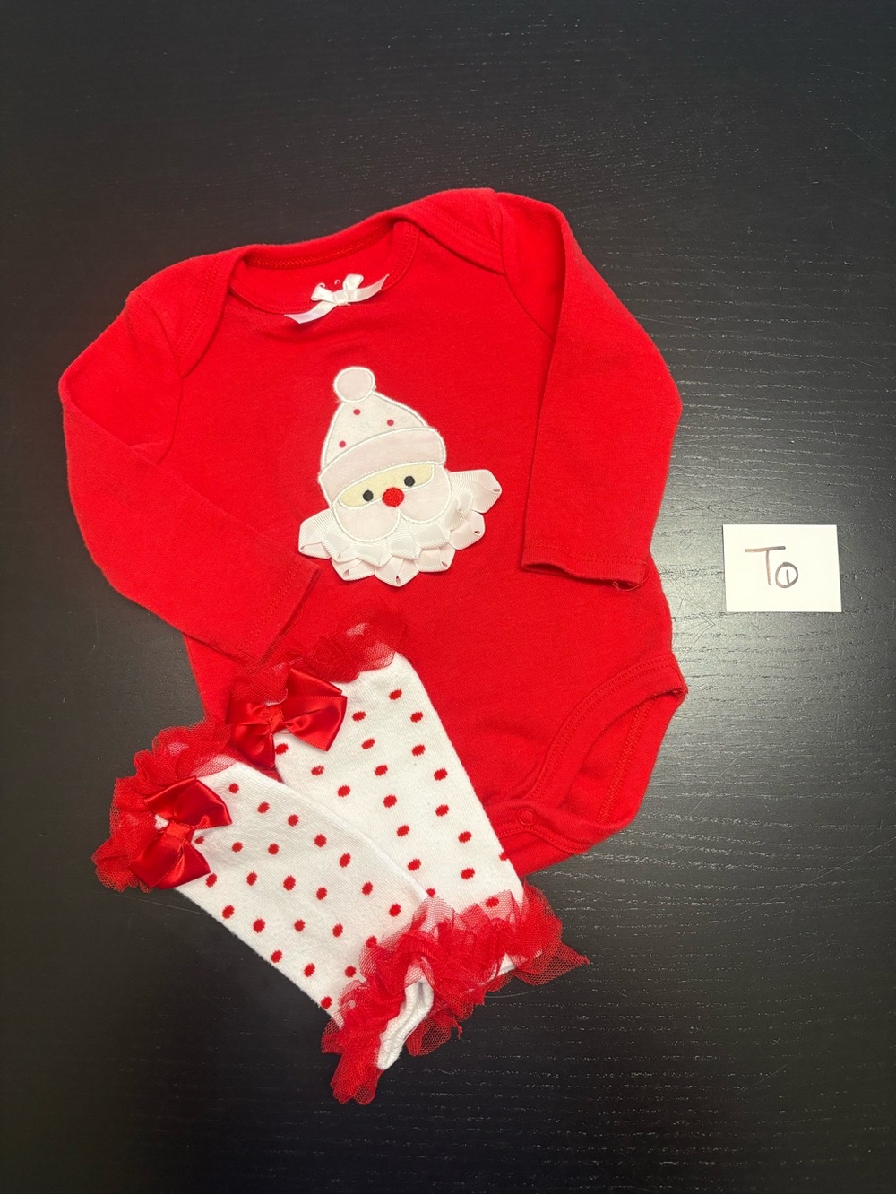 ⭐️2/$8.00⭐️ Red Santa Onesie with Polka Dot Ruffle Leg Warmers